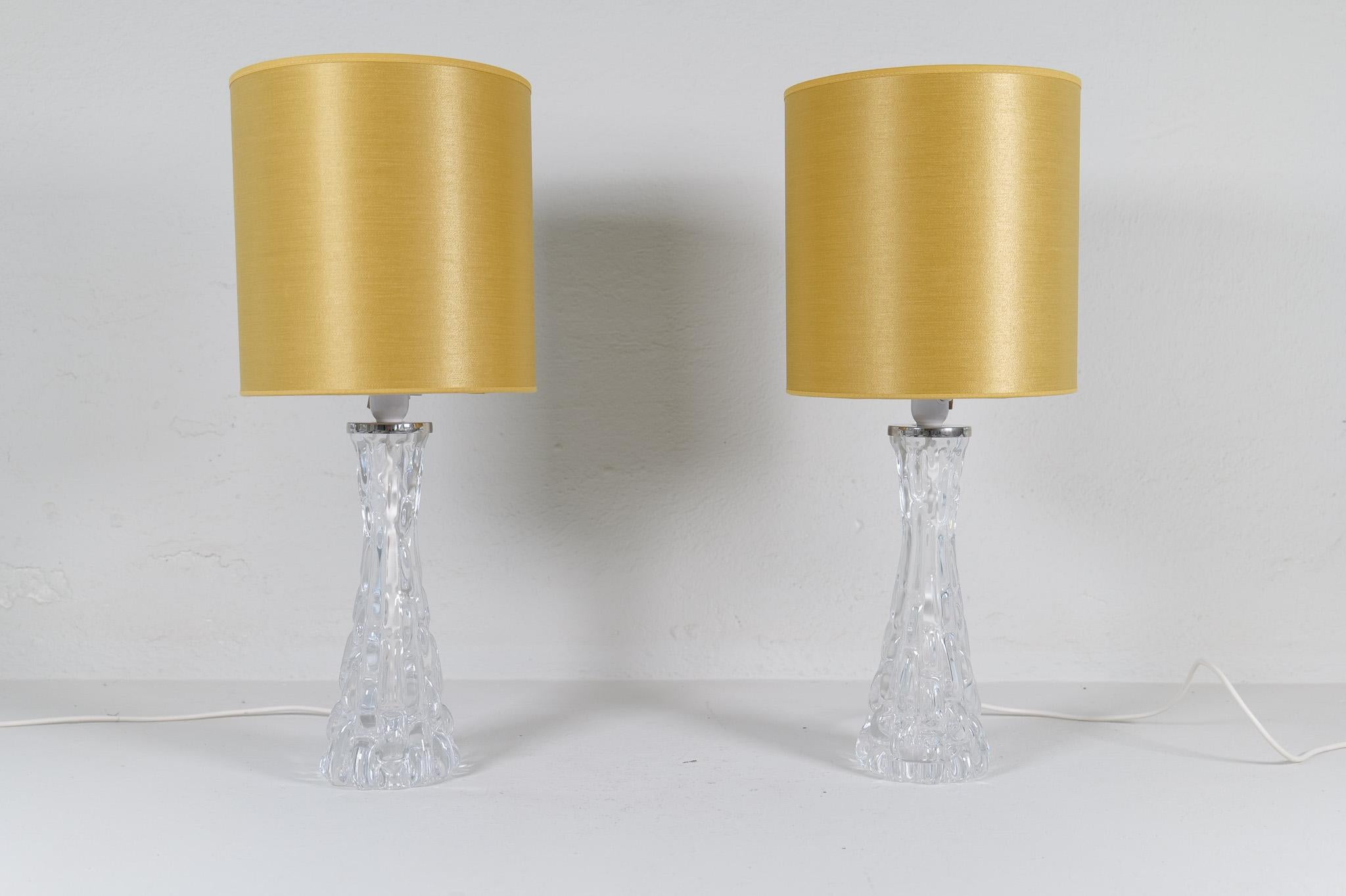 Fin du 20e siècle Lampes de table en cristal modernes du milieu du siècle Orrefors par Carl Fagerlund Suède 1970 en vente