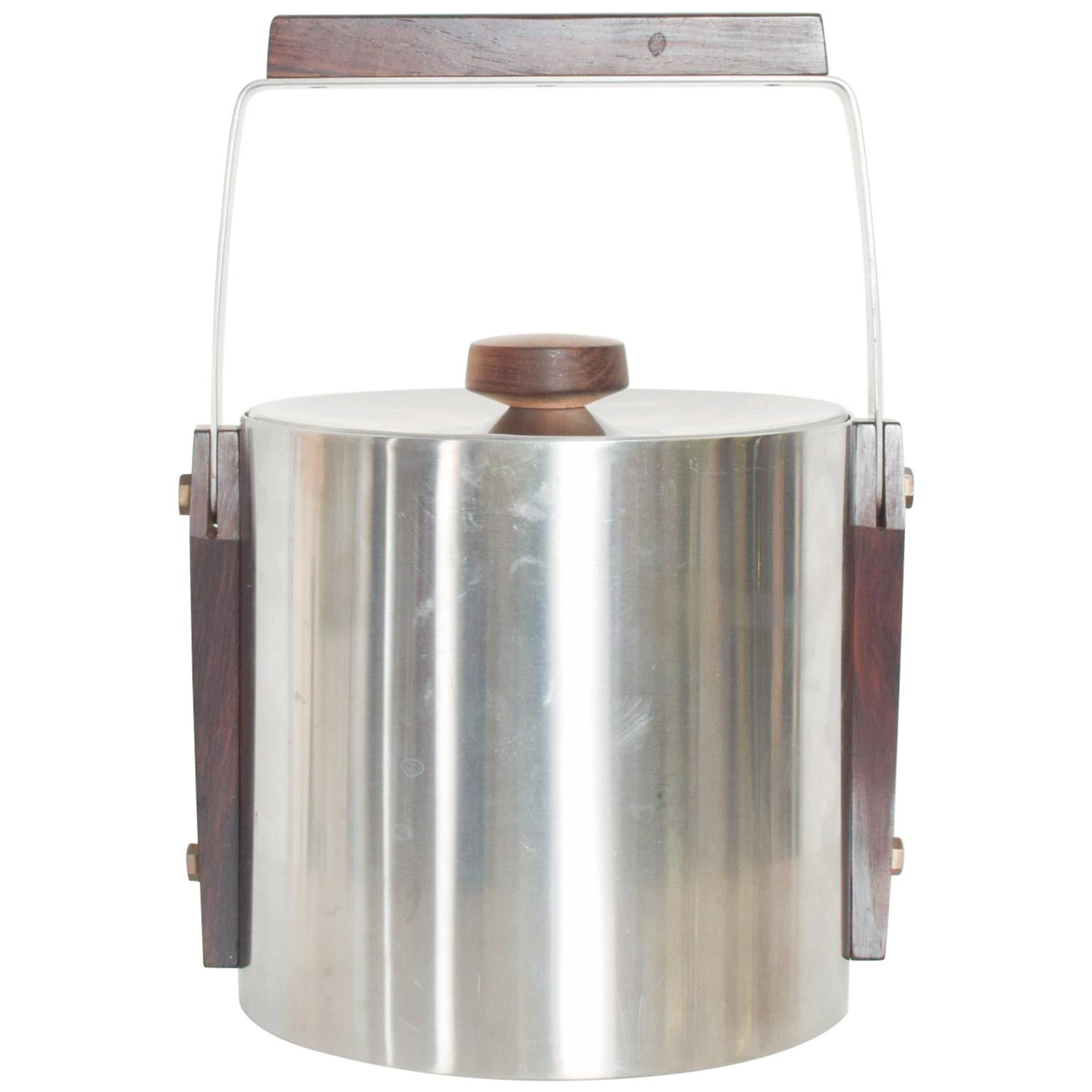 Mid-Century Modern Cultura Ice Bucket Stainless Steel with Walnut Wood, Sweden
