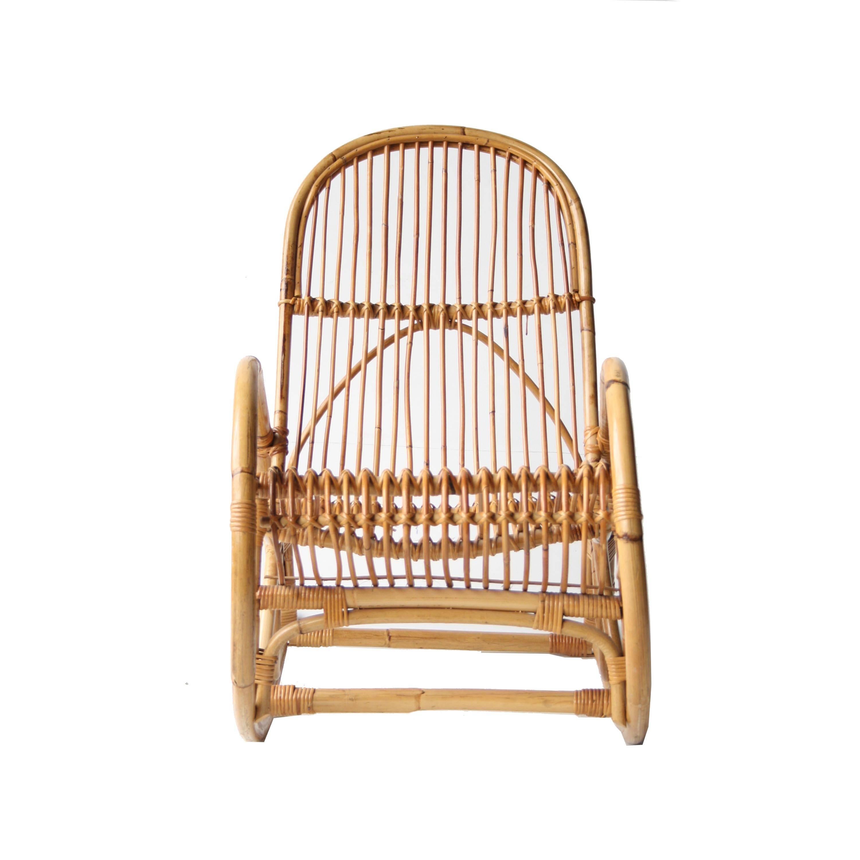 Mid-Century Modern Midcentury Modern Curved Bamboo Couple of French Rocking Chairs, France 1970