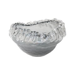 Midcentury Modern Curved Grey Murano Faceted Glass Italian Vase, Italy, 1960 Midcentury Modern Curved Grey Murano Faceted Glass Italian Vase, Italy, 1960