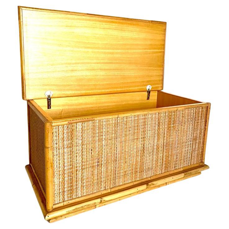Midcentury Modern Dal Vera Rattan Trunk, Italy 1970s