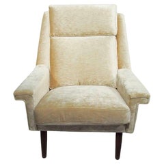 Midcentury Modern Danish Beige Velvet Armchair