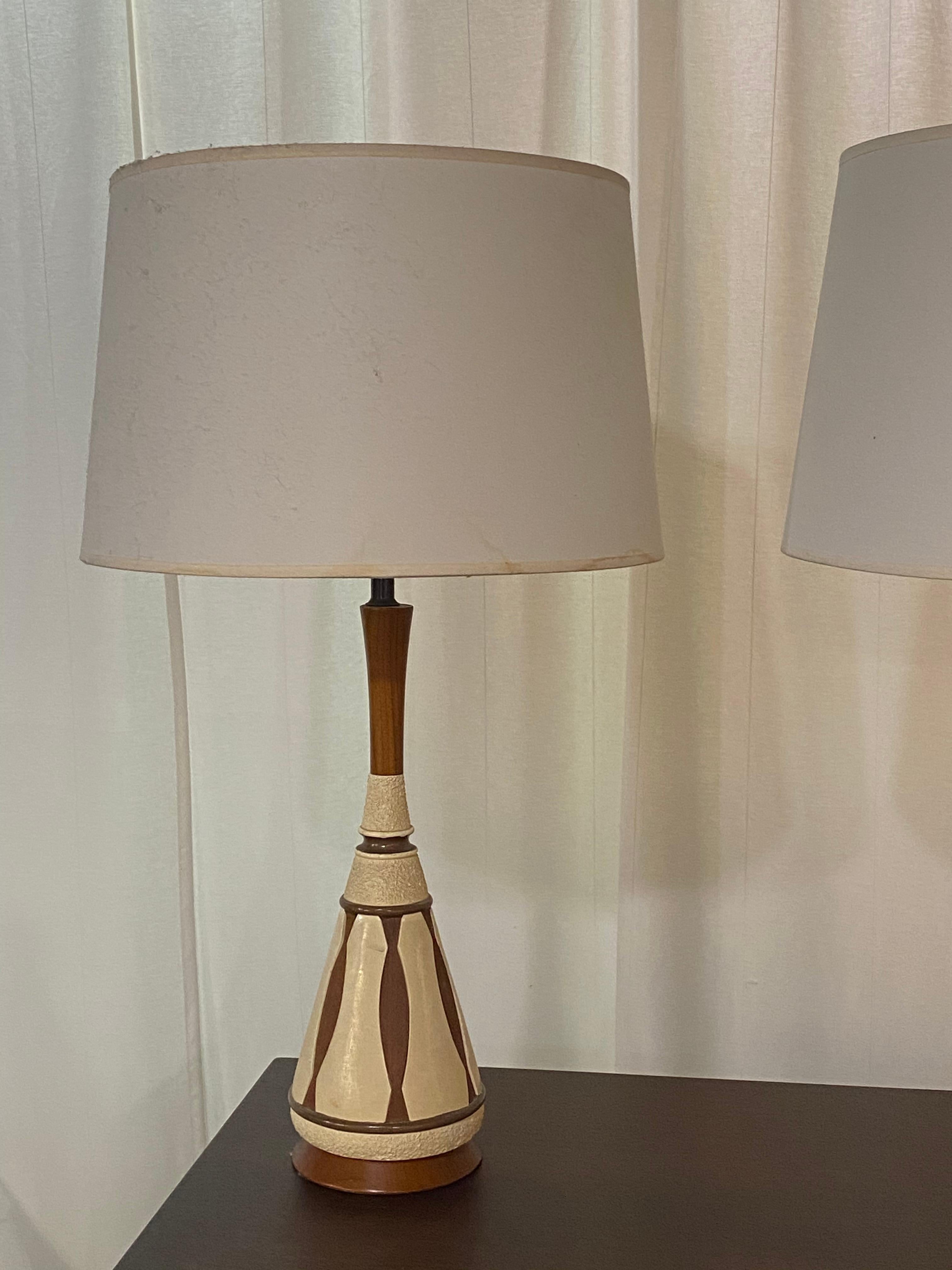 Mid-Century Modern Danish Style Table Lamps of Teak and Ceramic 2
