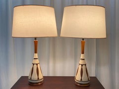 Mid-Century Modern Danish Style Table Lamps of Teak and Ceramic