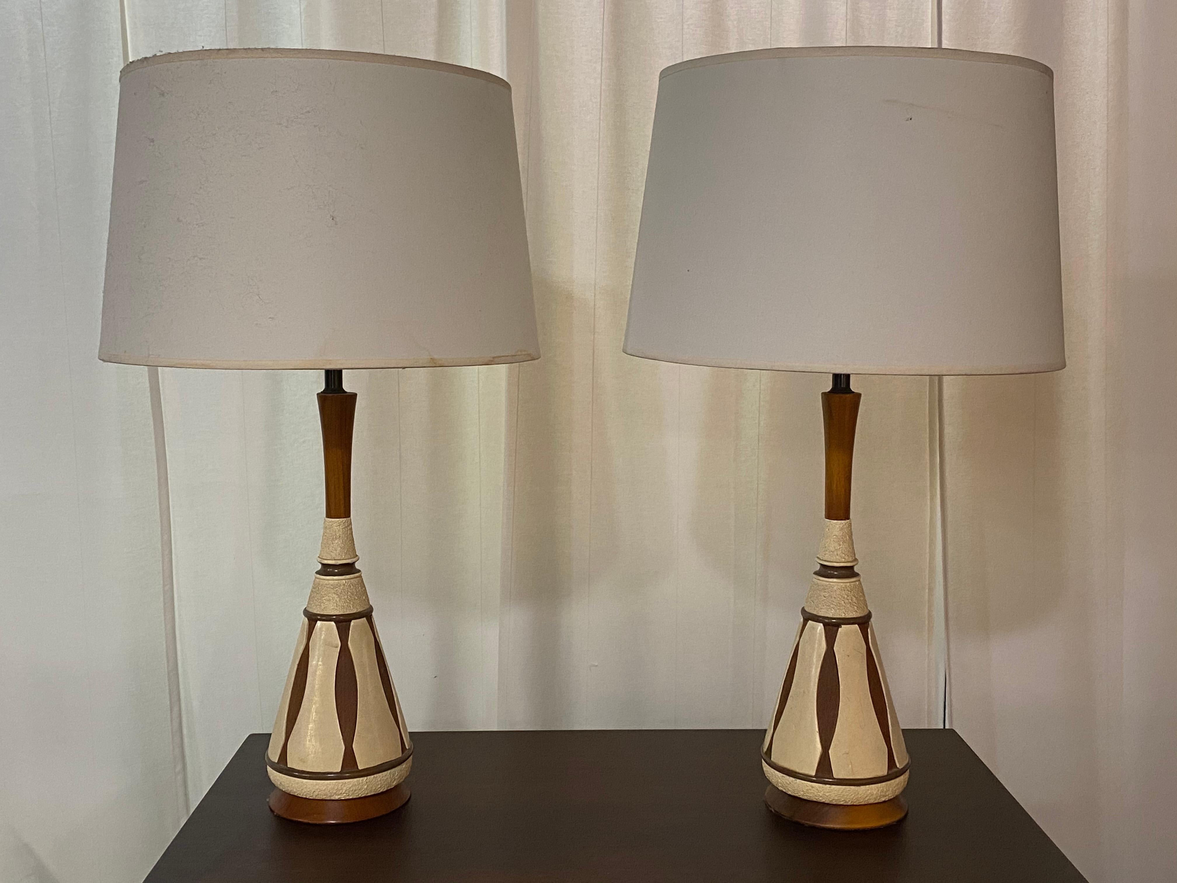 20th Century Mid-Century Modern Danish Style Table Lamps of Teak and Ceramic