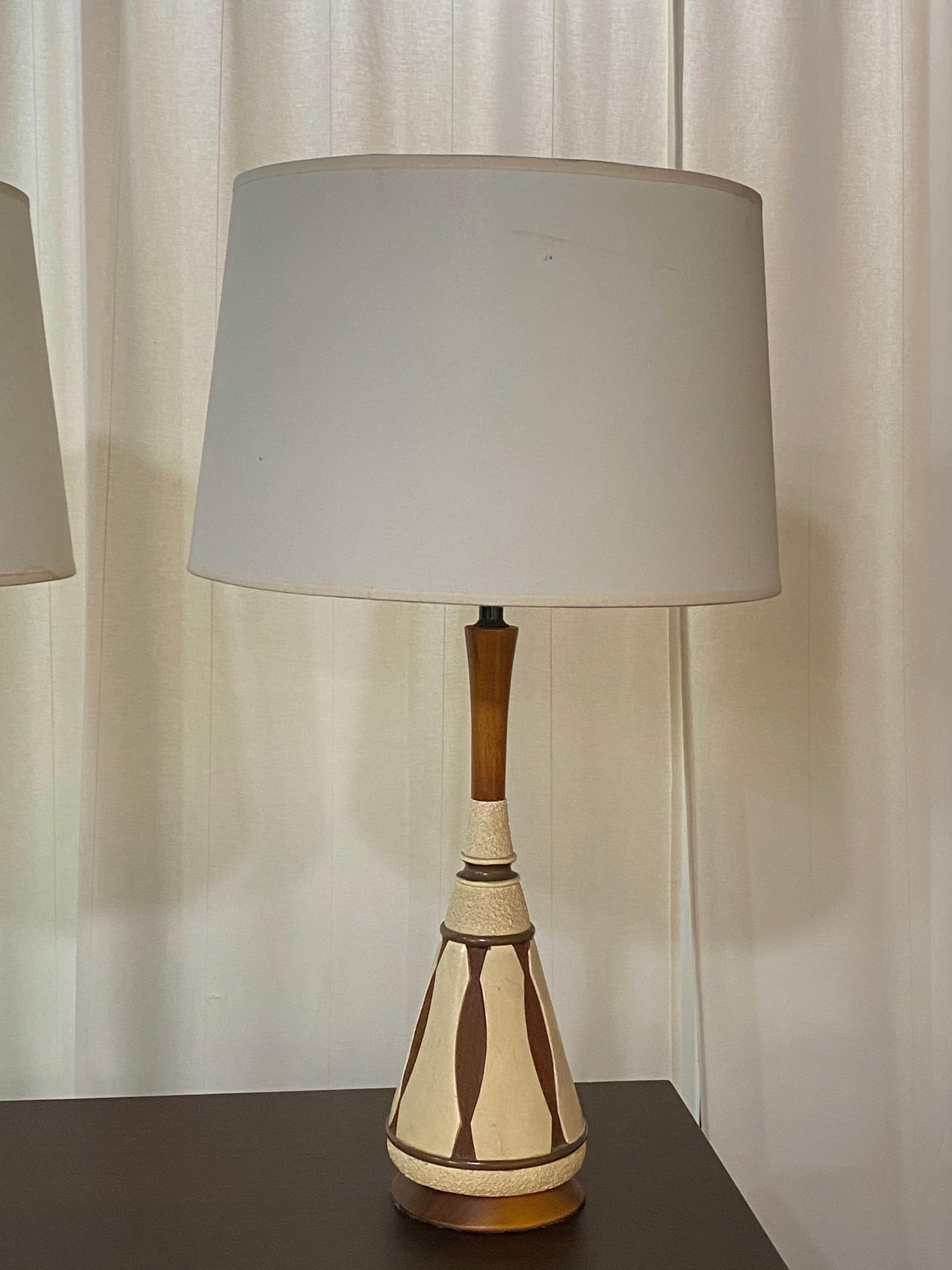 Mid-Century Modern Danish Style Table Lamps of Teak and Ceramic 1