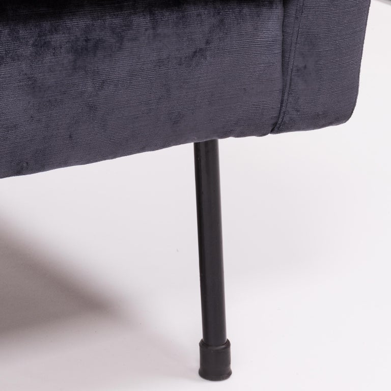 MidCentury Modern Dark Blue Velvet Armchair at 1stDibs