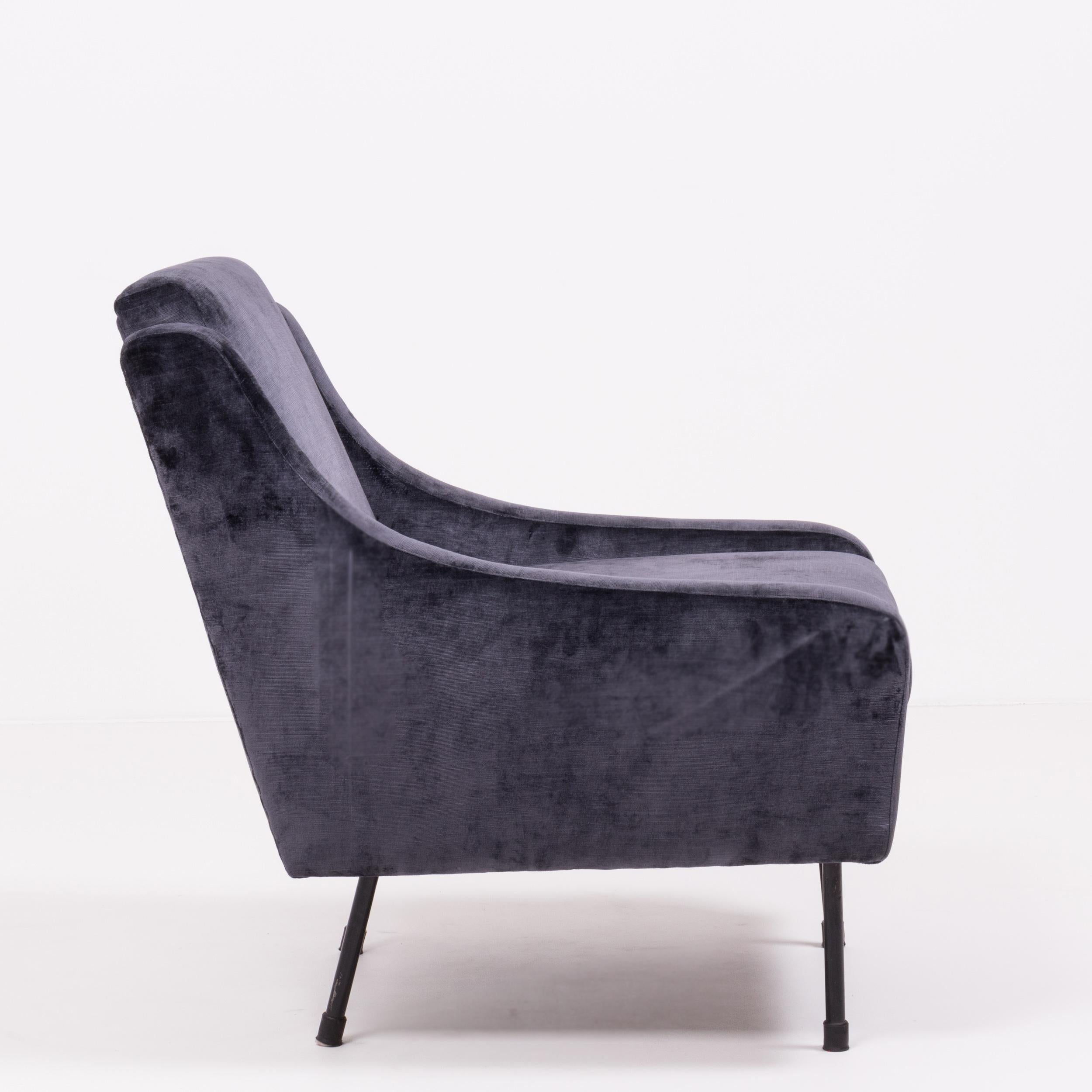 Unknown Mid-Century Modern Dark Blue Velvet Armchair