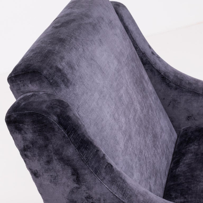MidCentury Modern Dark Blue Velvet Armchair at 1stDibs
