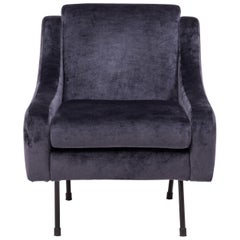 Mid-Century Modern Dark Blue Velvet Armchair