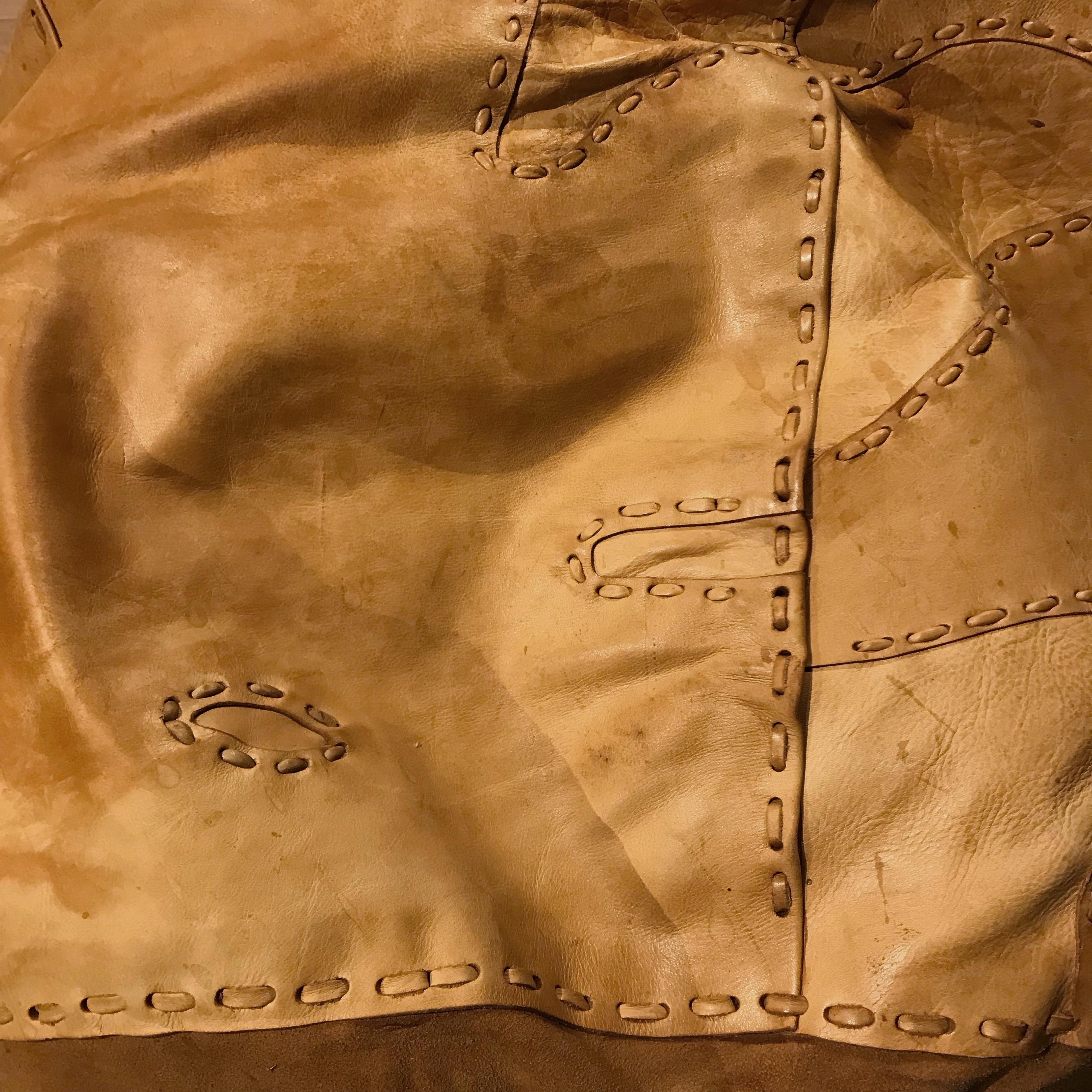 Mid-Century Modern Midcentury Modern De Sede Style Cognac Leather Patchwork Bean Bag, 1970s, Italy