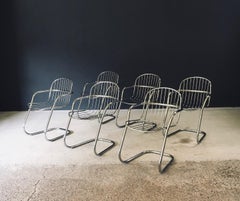 Midcentury Modern Design Chrome Dining Chairs by Gastone Rinaldi, Italy 1970's