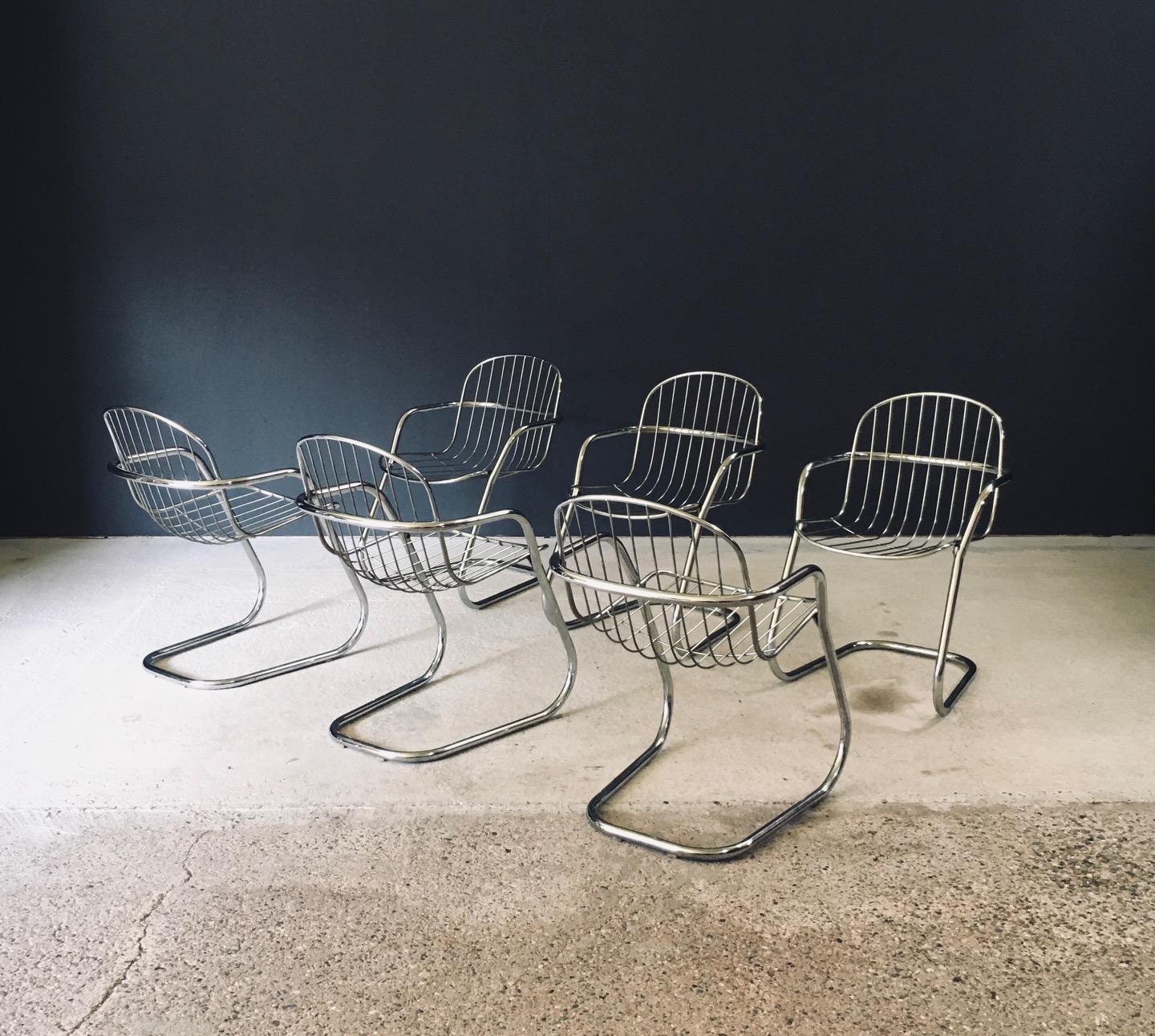 Midcentury Modern Design Chrome Dining Chairs by Gastone Rinaldi, Italy 1970's (Moderne der Mitte des Jahrhunderts) im Angebot