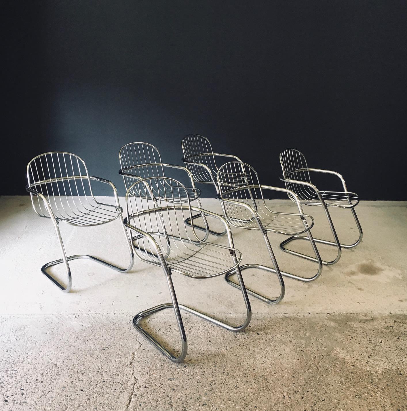 Midcentury Modern Design Chrome Dining Chairs by Gastone Rinaldi, Italy 1970's (Italienisch) im Angebot