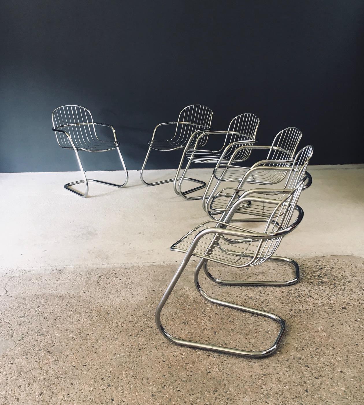 Midcentury Modern Design Chrome Dining Chairs by Gastone Rinaldi, Italy 1970's (Ende des 20. Jahrhunderts) im Angebot