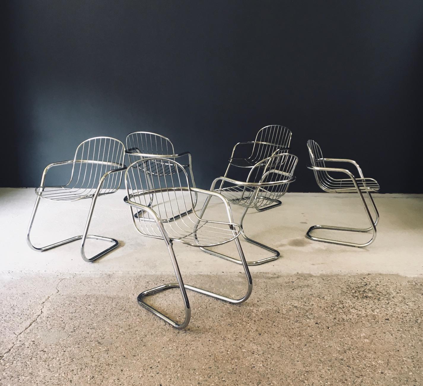 Midcentury Modern Design Chrome Dining Chairs by Gastone Rinaldi, Italy 1970's (Stahl) im Angebot