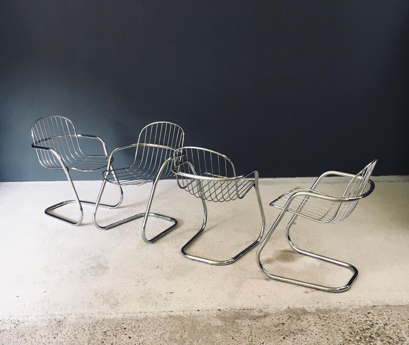 Midcentury Modern Design Chrome Dining Chairs by Gastone Rinaldi, Italy 1970's im Angebot 1