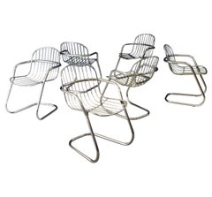 Midcentury Modern Design Chrome Dining Chairs by Gastone Rinaldi, Italy 1970
s