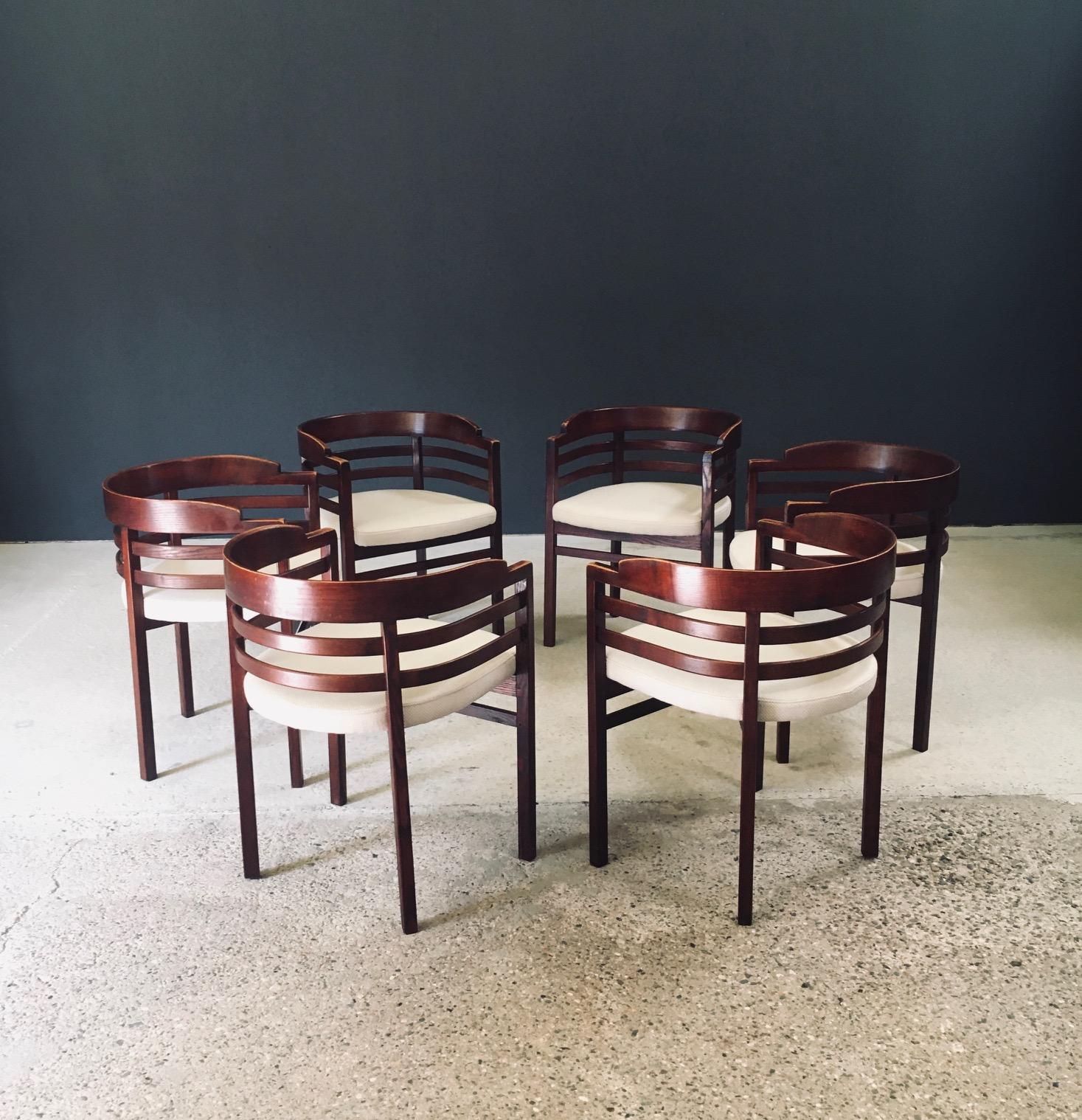 Midcentury Modern Design Curved Dining Chair Set, Italy 1970's Bon état - En vente à Oud-Turnhout, VAN