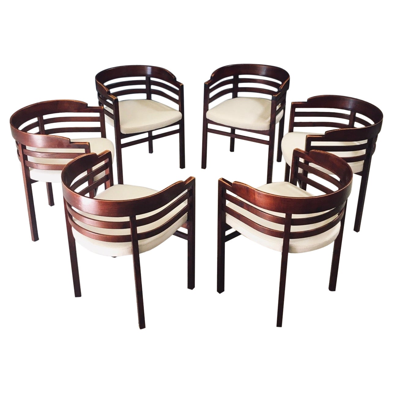 Midcentury Modern Design Curved Dining Chair Set, Italy 1970's en vente