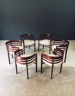 Midcentury Modern Design Curved Dining Chair Set, Italy 1970's