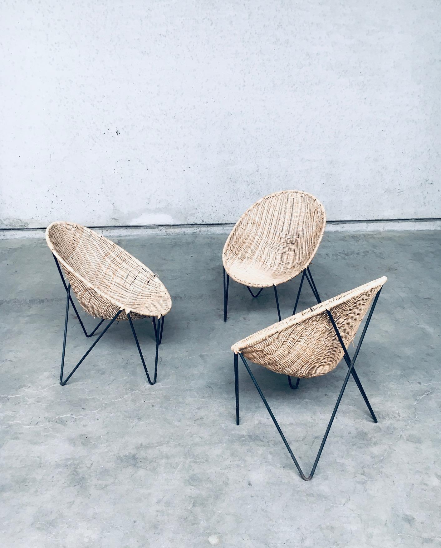 Mid-20th Century Midcentury Modern Design EGG Basket Wicker Chair set, Italy 1950's For Sale
