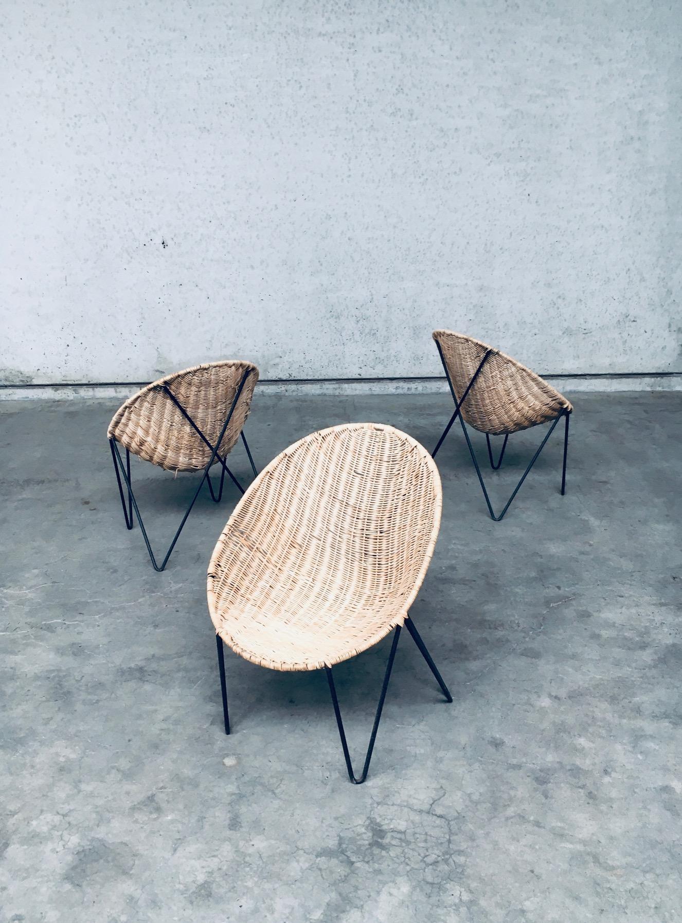 Steel Midcentury Modern Design EGG Basket Wicker Chair set, Italy 1950's For Sale