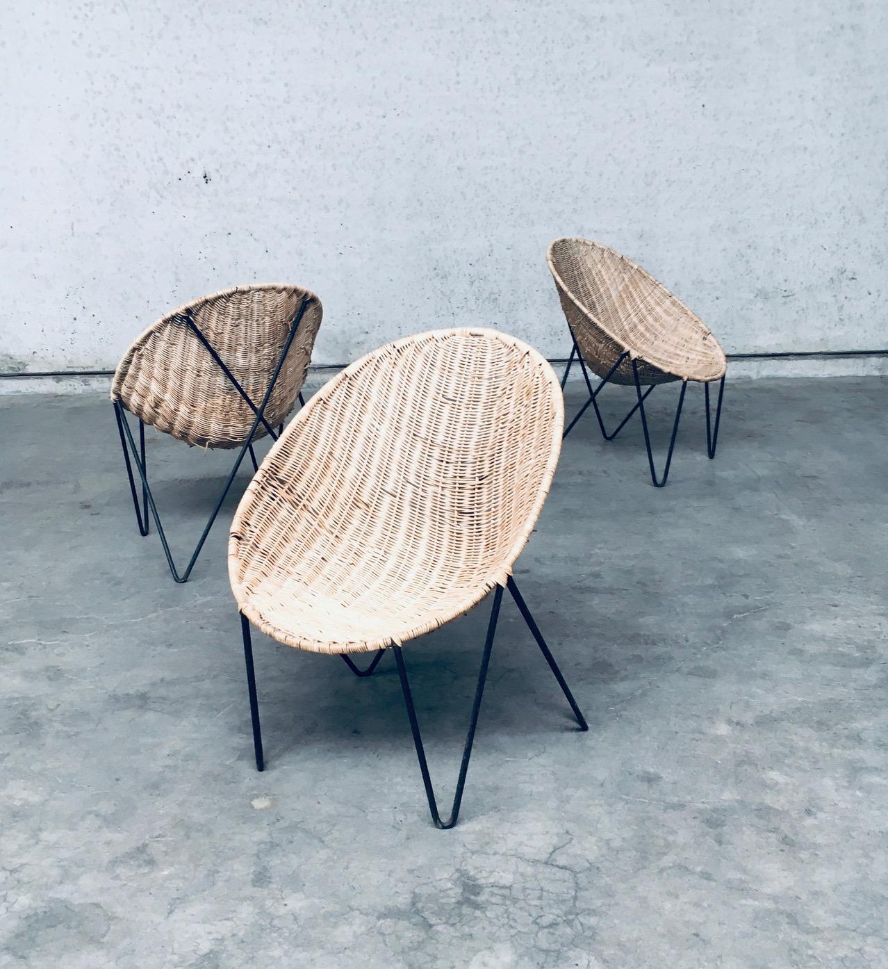 Midcentury Modern Design EGG Basket Wicker Chair set, Italy 1950's For Sale 1