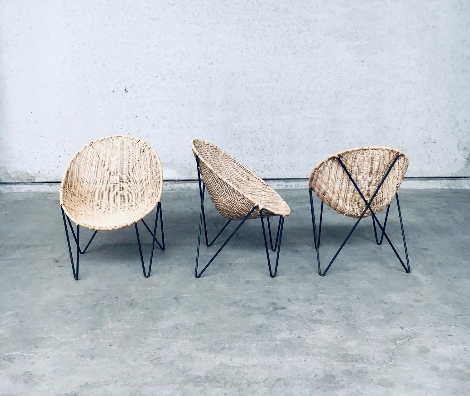 Midcentury Modern Design EGG Basket Wicker Chair set, Italy 1950's For Sale 2