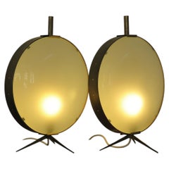 Midcentury Modern Design French Brass Glass Table Lamps 1950s