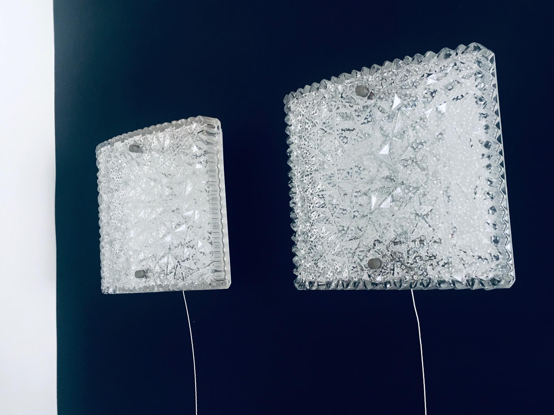 Mid-Century Modern Design Glass Sconce Wall Lamp Set by BUR Leuchten, 1960's For Sale 1