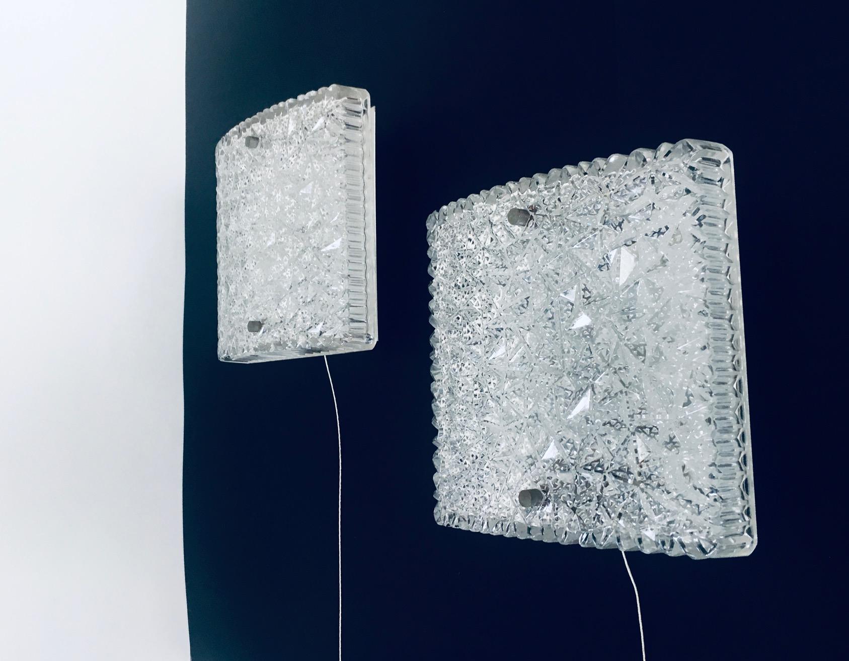 Mid-Century Modern Design Glass Sconce Wall Lamp Set by BUR Leuchten, 1960's For Sale 2