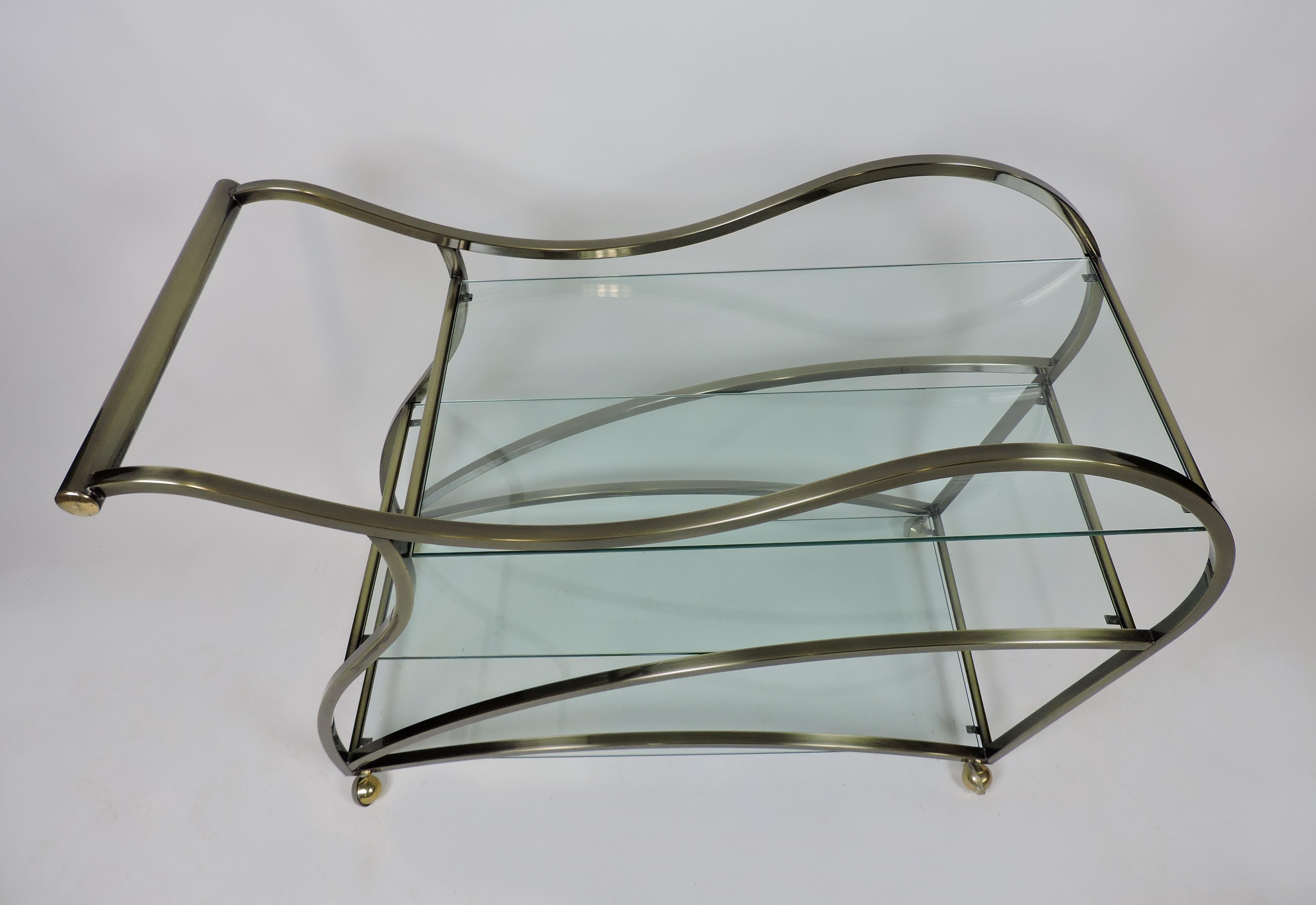 Glass DIA Design Institute of America Modern Curvaceous Sculptural Bar or Tea Cart