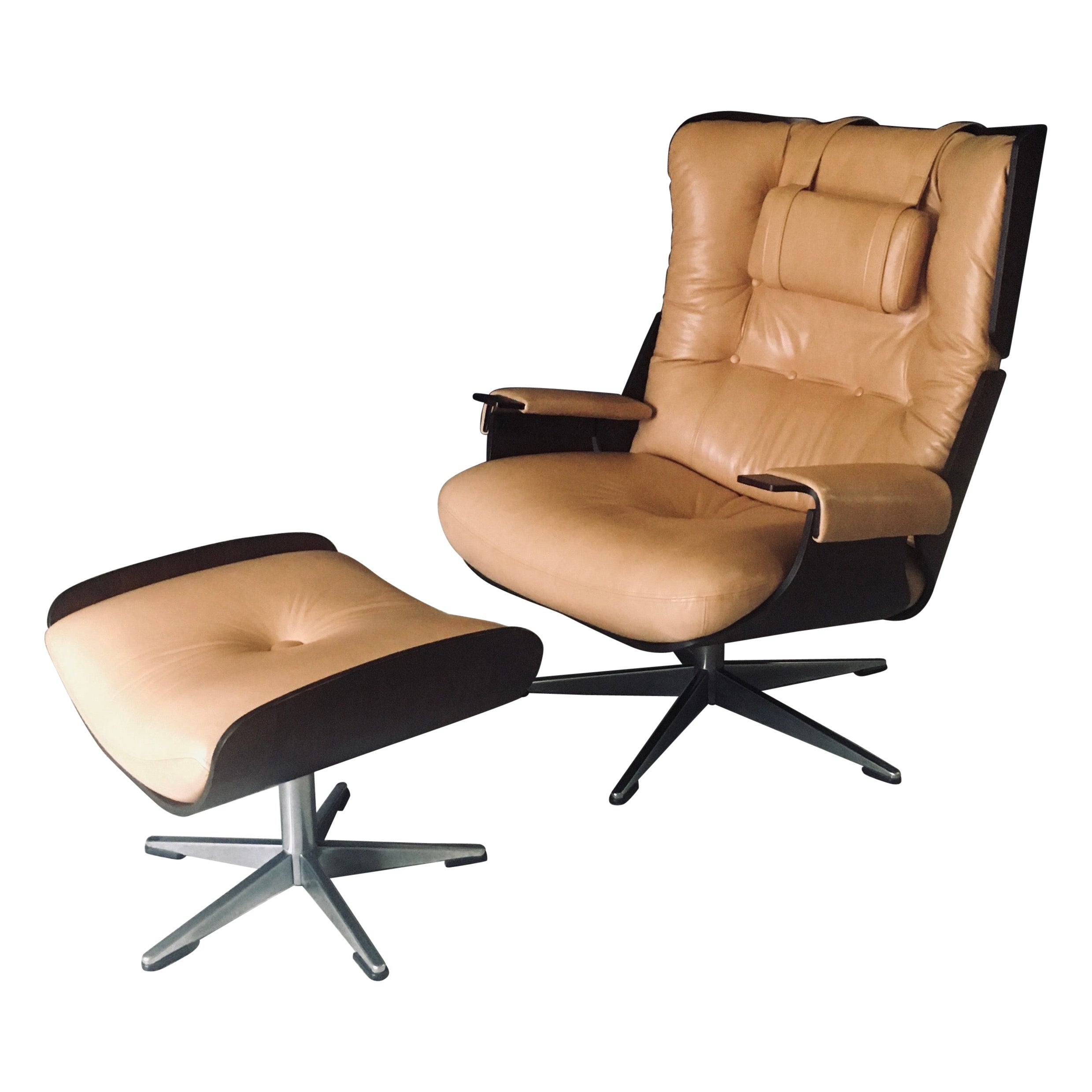 Chaise longue et ottomane en cuir, Allemagne, années 60