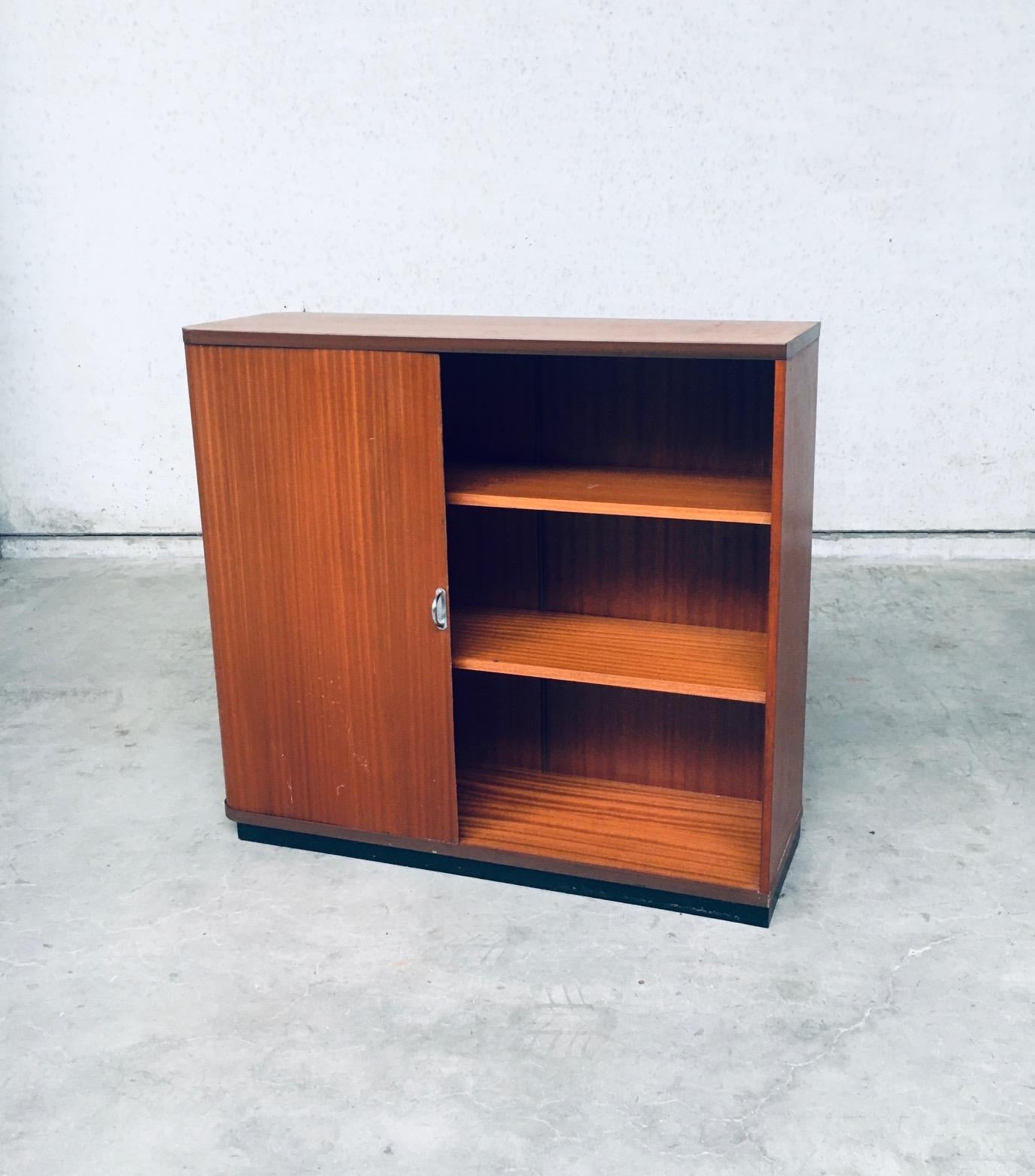 Veneer Mid-Century Modern Design Sliding Door Filing Cabinet, 1960s, Belgium For Sale