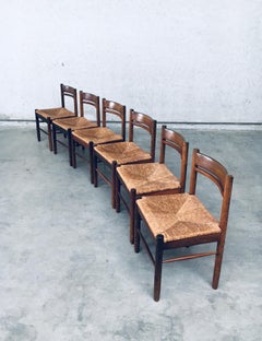 Mid-Century Modern Design Wengé & Paper Cord Dining Chair Set, Belgium 1960's
