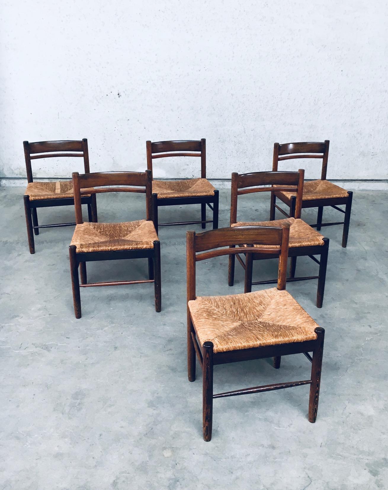 Belgian Mid-Century Modern Design Wengé & Paper Cord Dining Chair Set, Belgium 1960's For Sale