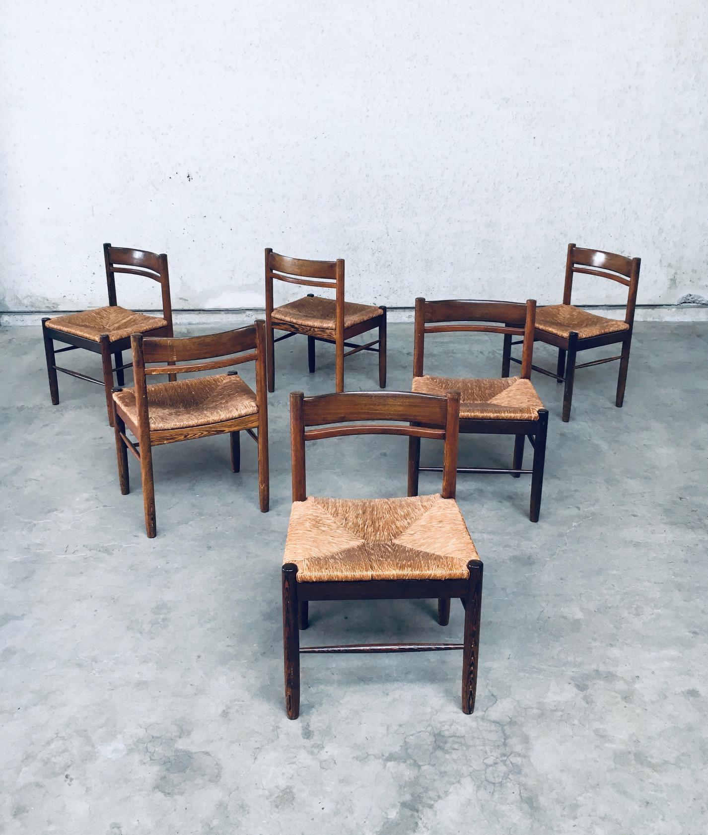 Mid-Century Modern Design Wengé & Paper Cord Dining Chair Set, Belgium 1960's In Good Condition For Sale In Oud-Turnhout, VAN