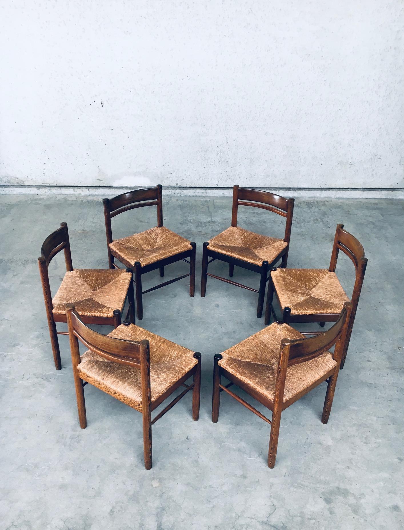 Mid-20th Century Mid-Century Modern Design Wengé & Paper Cord Dining Chair Set, Belgium 1960's