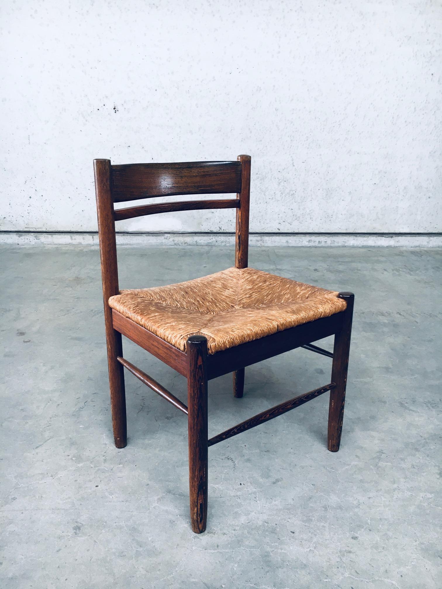 Rush Mid-Century Modern Design Wengé & Paper Cord Dining Chair Set, Belgium 1960's