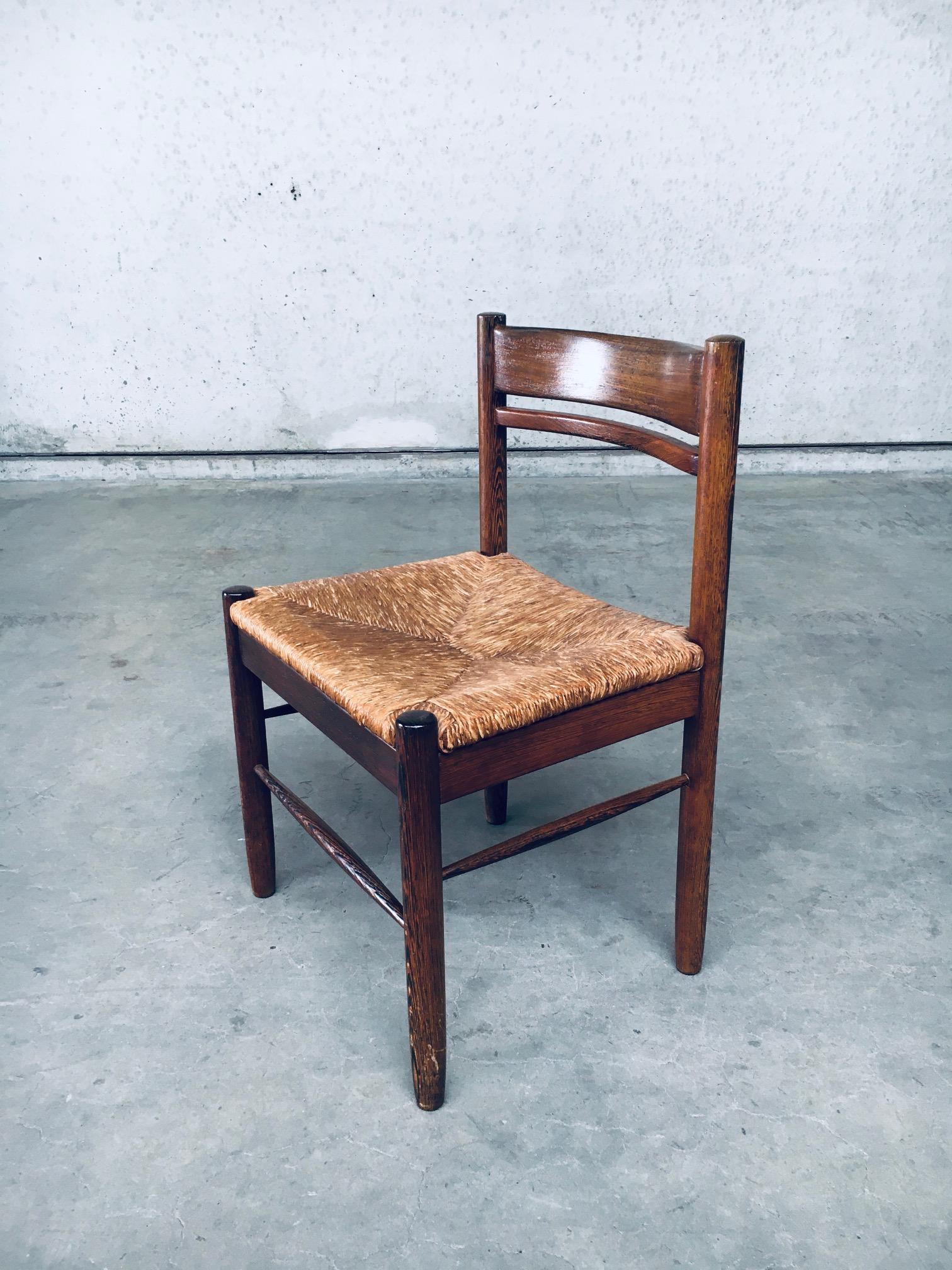 Mid-Century Modern Design Wengé & Paper Cord Dining Chair Set, Belgium 1960's 2