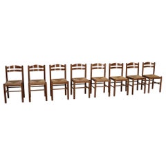 Midcentury Modern Dining Chairs In Oak And Rush, France 1960s