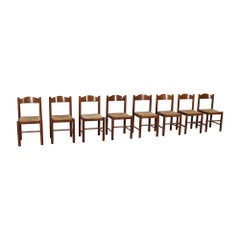 Midcentury Modern Dining Chairs In Oak And Rush, France 1960s