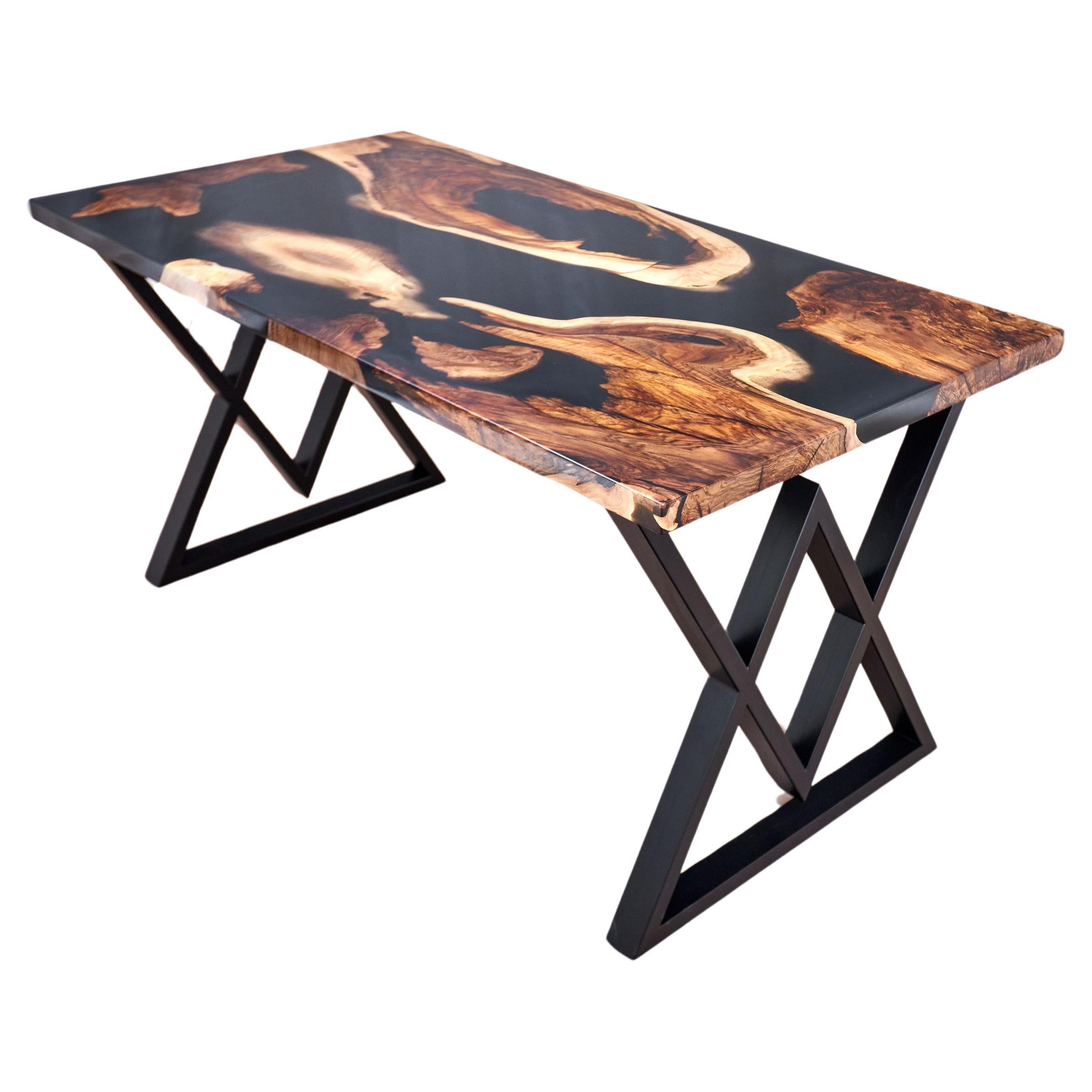 Clear Walnut Epoxy Resin Dining Table For Sale at 1stDibs
