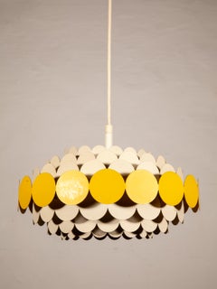 Midcentury Modern Doria Pendant Lamp Yellow and White Metal, Germany