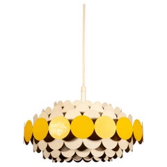 Midcentury Modern Doria Pendant Lamp Yellow and White Metal, Germany