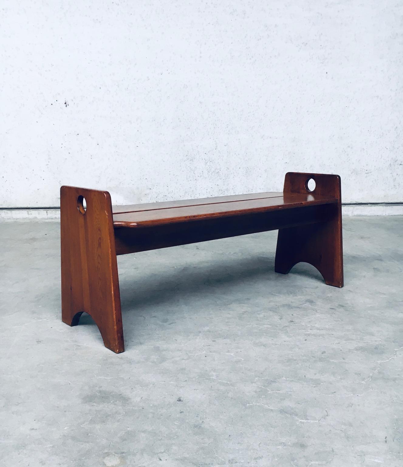 Vintage Mid-Century Modern Dutch design side bench, made in the Netherlands 1960's. Solid stained beech wood constructed bench. Very nice in design and finish. In very good, original condition, one small piece broken at one base (see pictures).