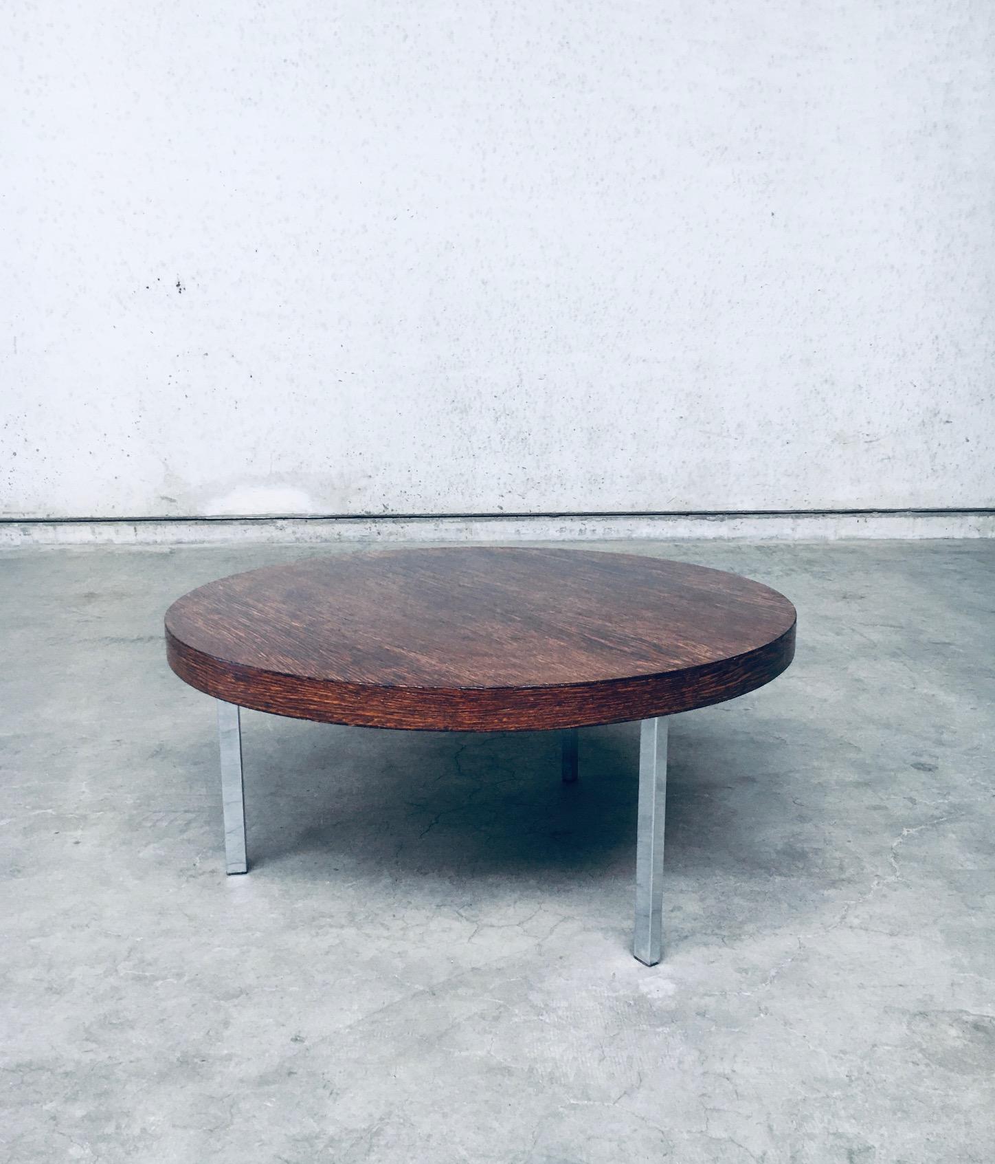 Vintage Midcentury Modern Dutch Design Round Tripod Wenge Coffee Table. Made in the Netherlands, 1960's period. Wenge wood veneer on chrome tripod feet. Minimalist design on this smaller size round coffee or side table. This comes in very good, all