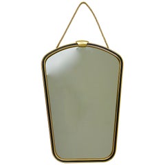 Midcentury Modern Elegant Brass & Black Wall mirror, Italy, 1950s