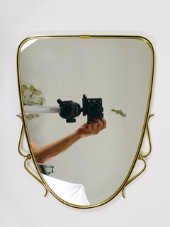 Midcentury Modern Elegant Brass & Black Wall mirror, Italy, 1950s